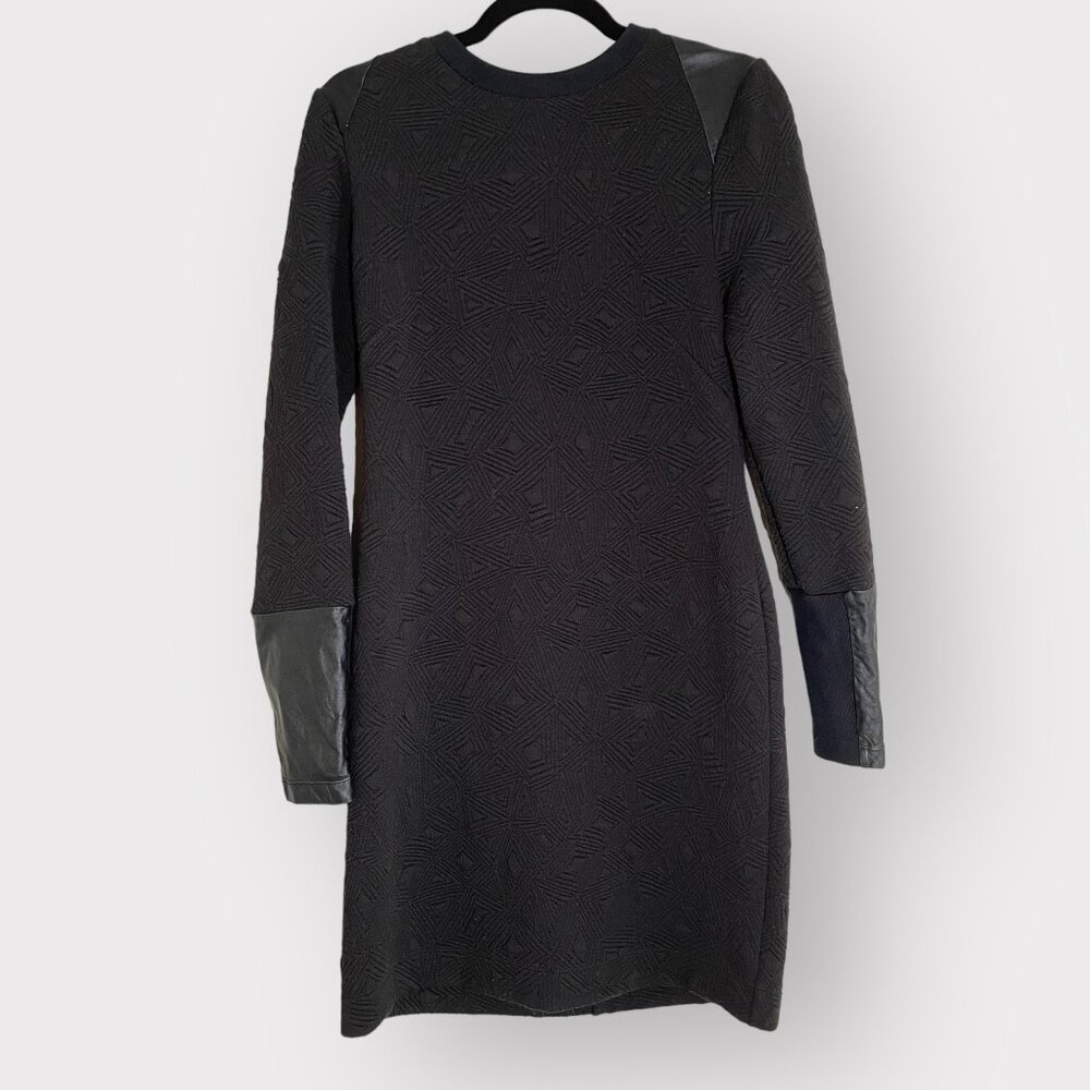 Nicole Miller Artelier Size 8 Black Long Sleeve Geometric Leather Trim Dress